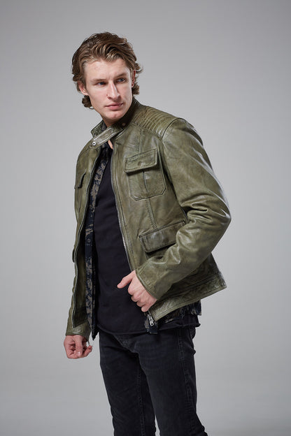 Real Leather Harrington Jacket - Green