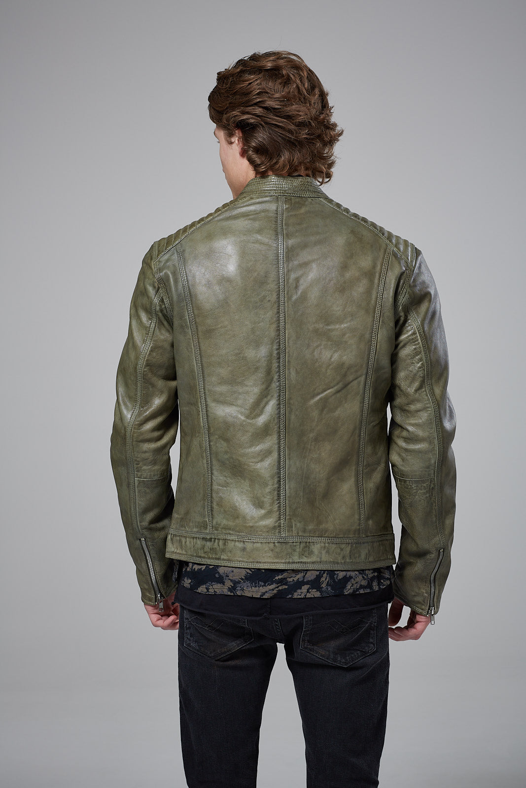 Real Leather Harrington Jacket - Green