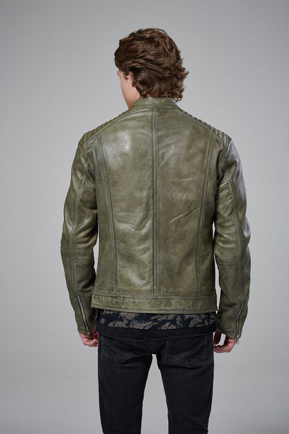 Real Leather Harrington Jacket - Green