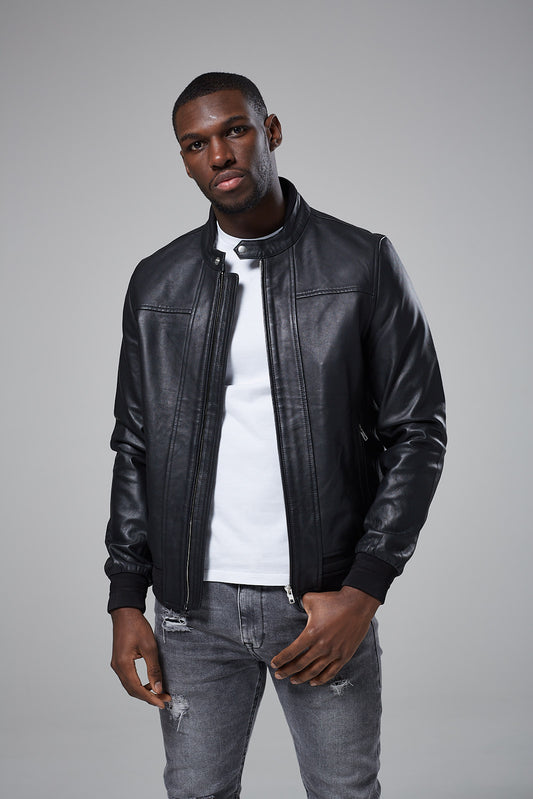 Real Leather Men's Racer Jacket (Linen)