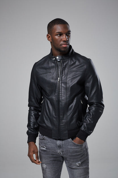 Real Leather Men's Racer Jacket (Linen)
