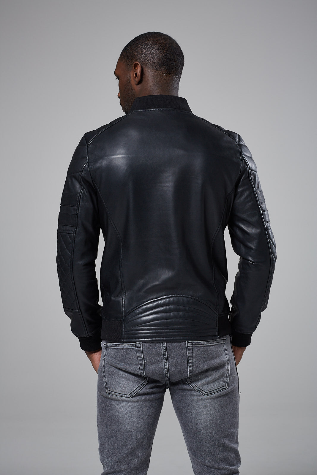 Real Leather Quilted Bomber Jacket
