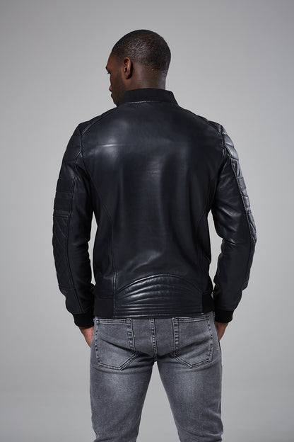 Real Leather Quilted Bomber Jacket