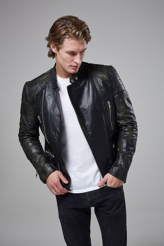 Real Leather Men's Biker Jacket (StarDust)