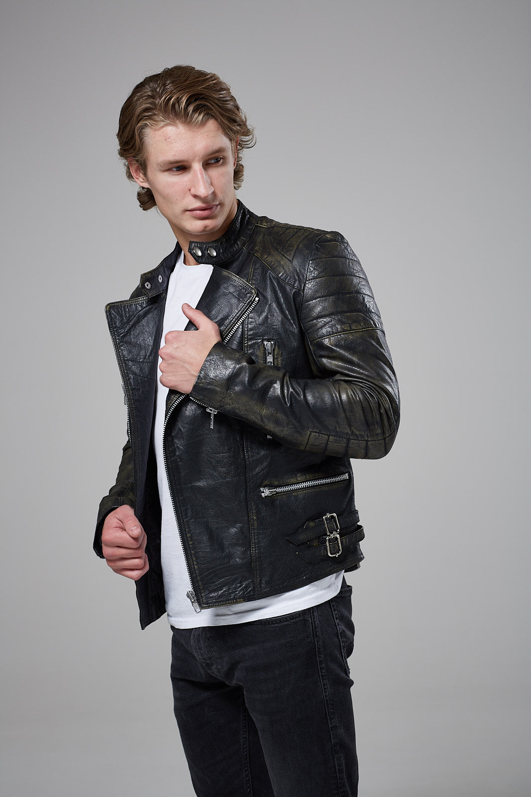 Real Leather Men's Biker Jacket (StarDust)