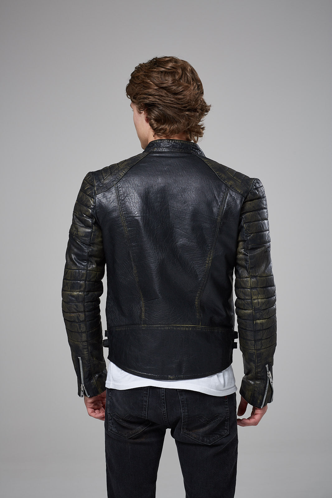 Real Leather Men's Biker Jacket (StarDust)