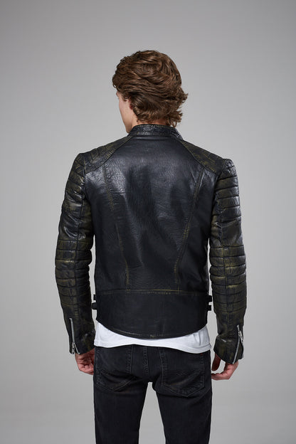 Real Leather Men's Biker Jacket (StarDust)