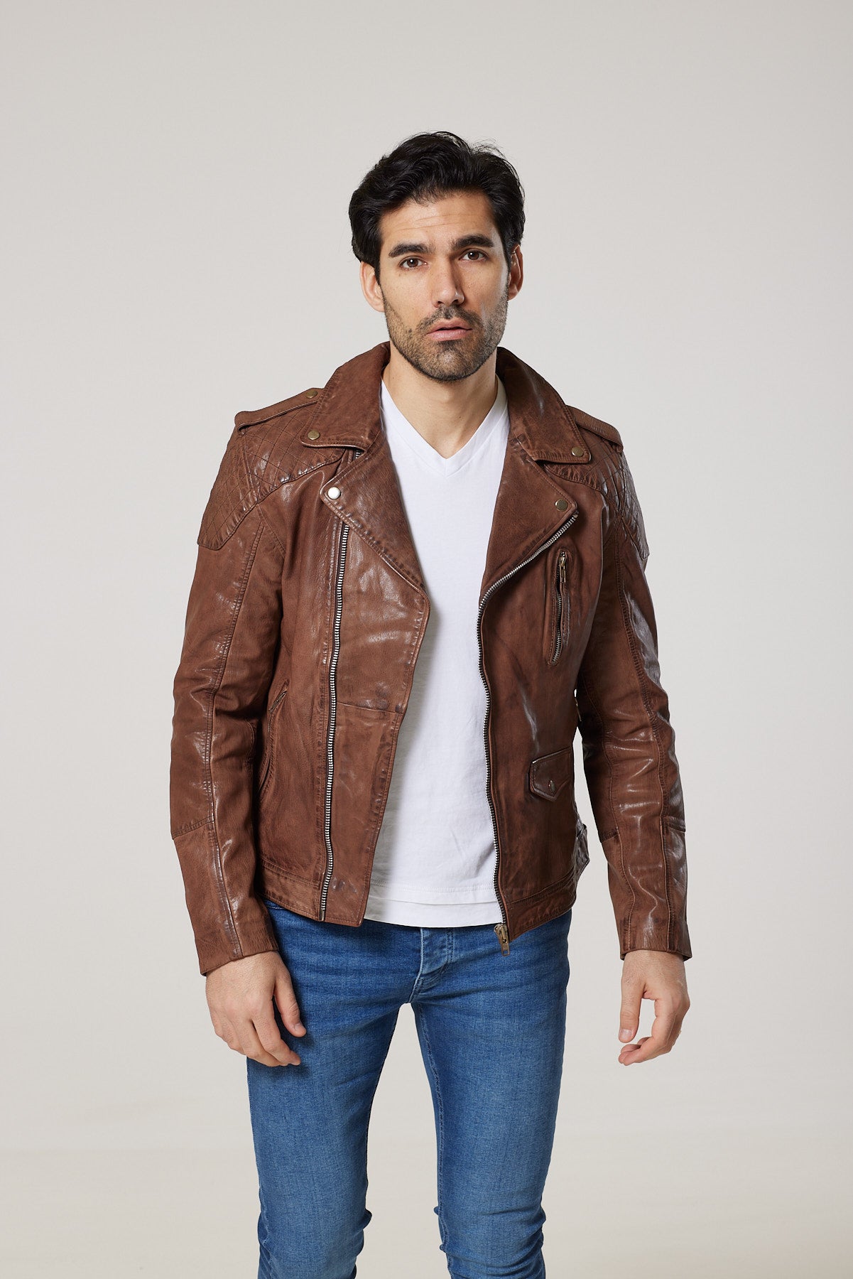 Real Leather Quilted Biker Jacket