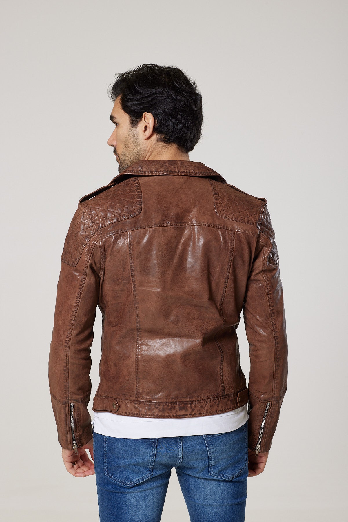 Real Leather Quilted Biker Jacket