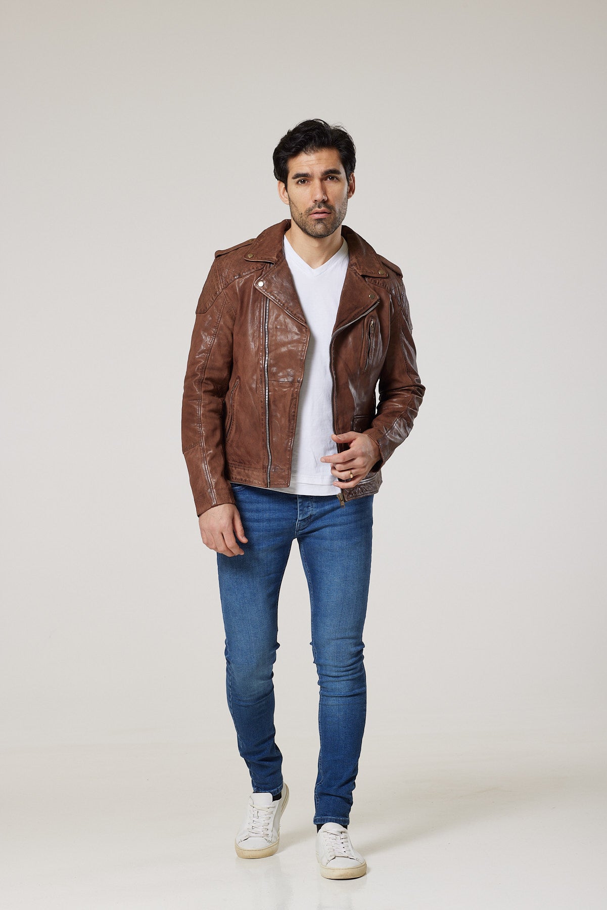 Real Leather Quilted Biker Jacket
