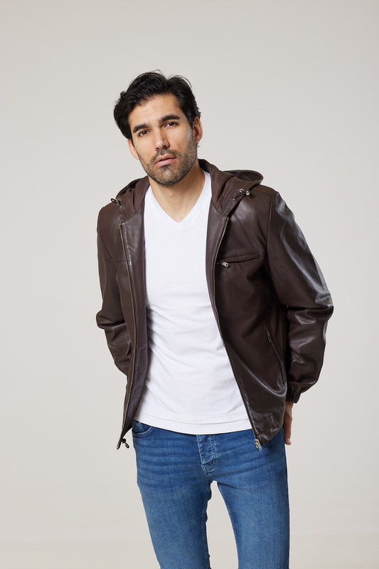 Real Leather Hooded Bomber