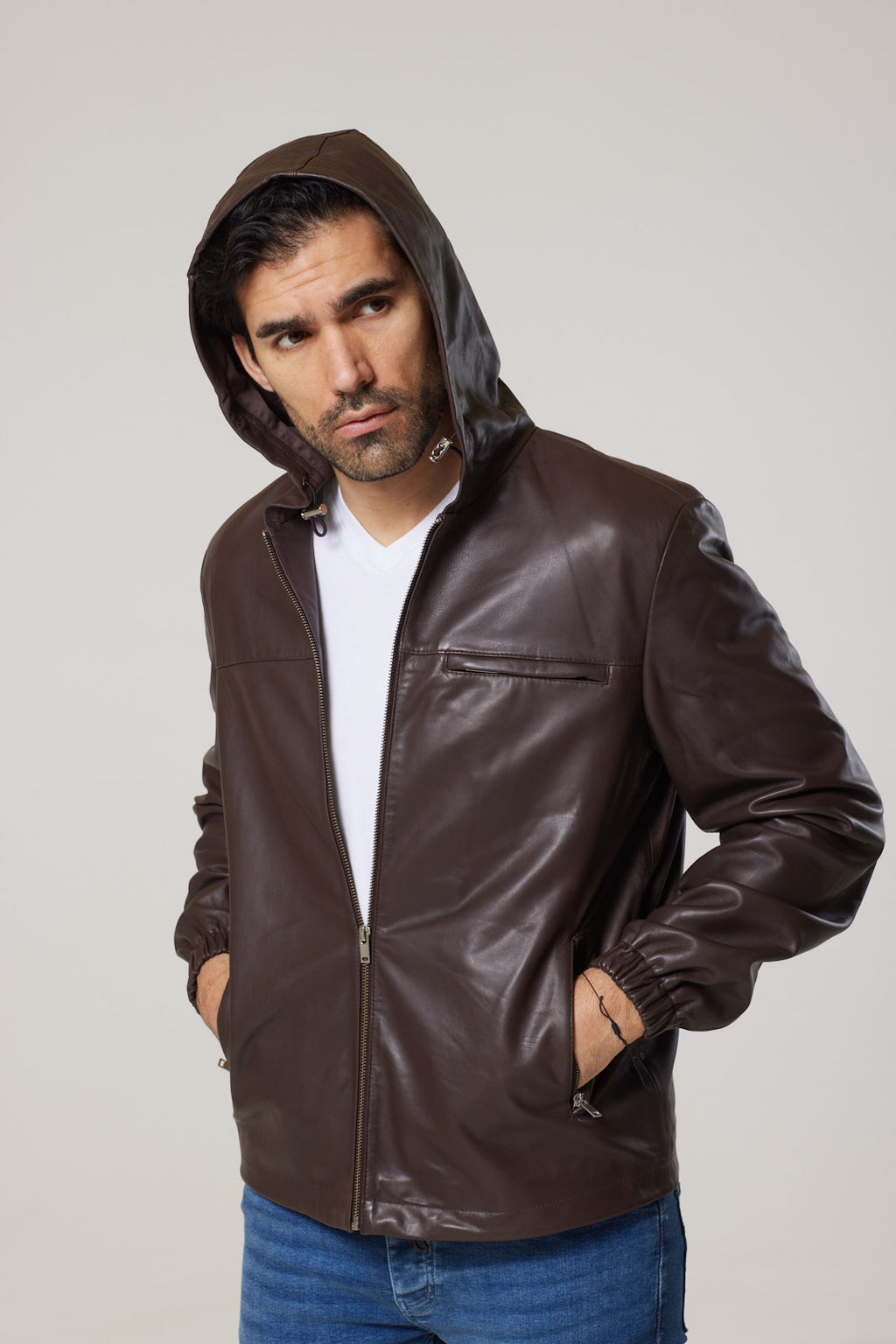 Real Leather Hooded Bomber