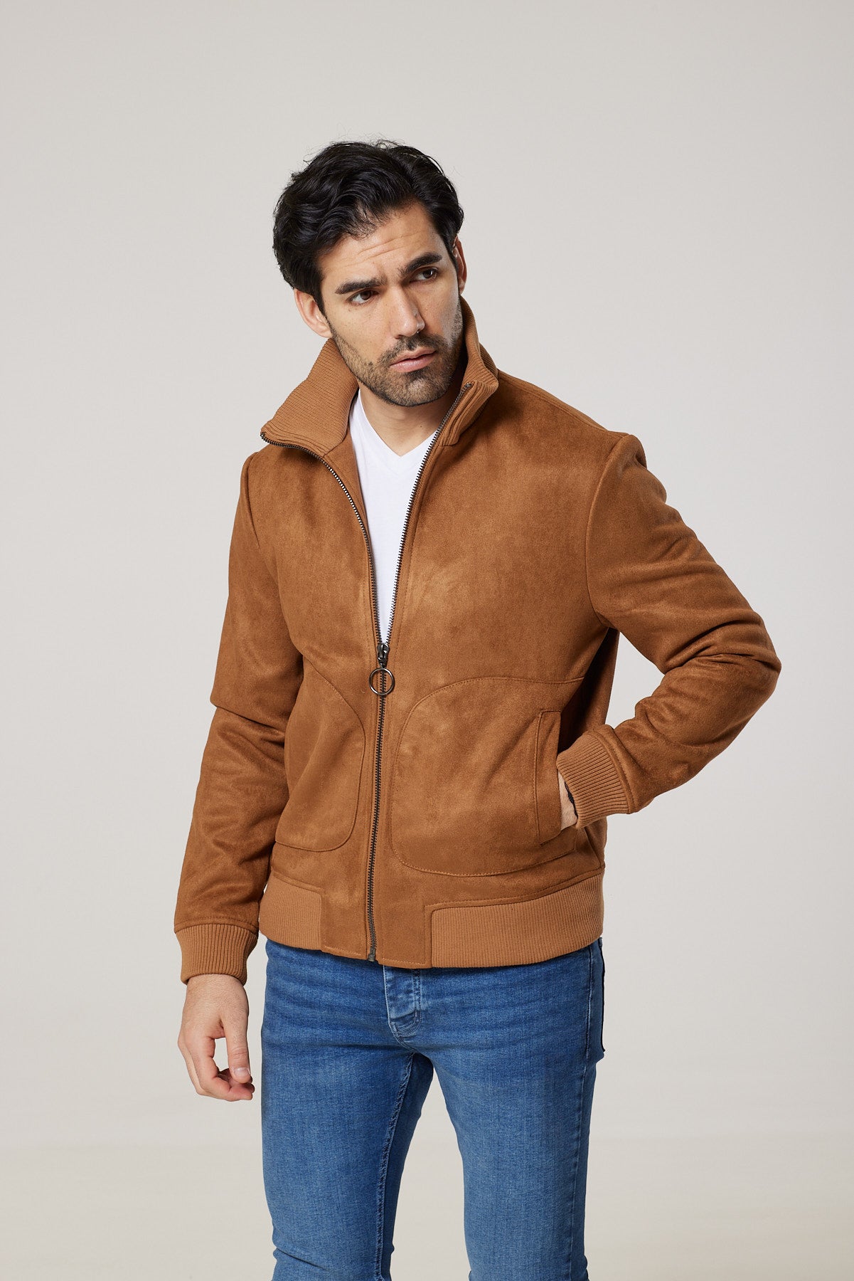 Real Suede Bomber Jacket - Tan