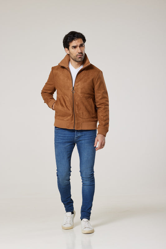Real Suede Bomber Jacket - Tan