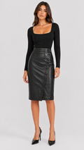 Real Leather Button Through Midi Skirt
