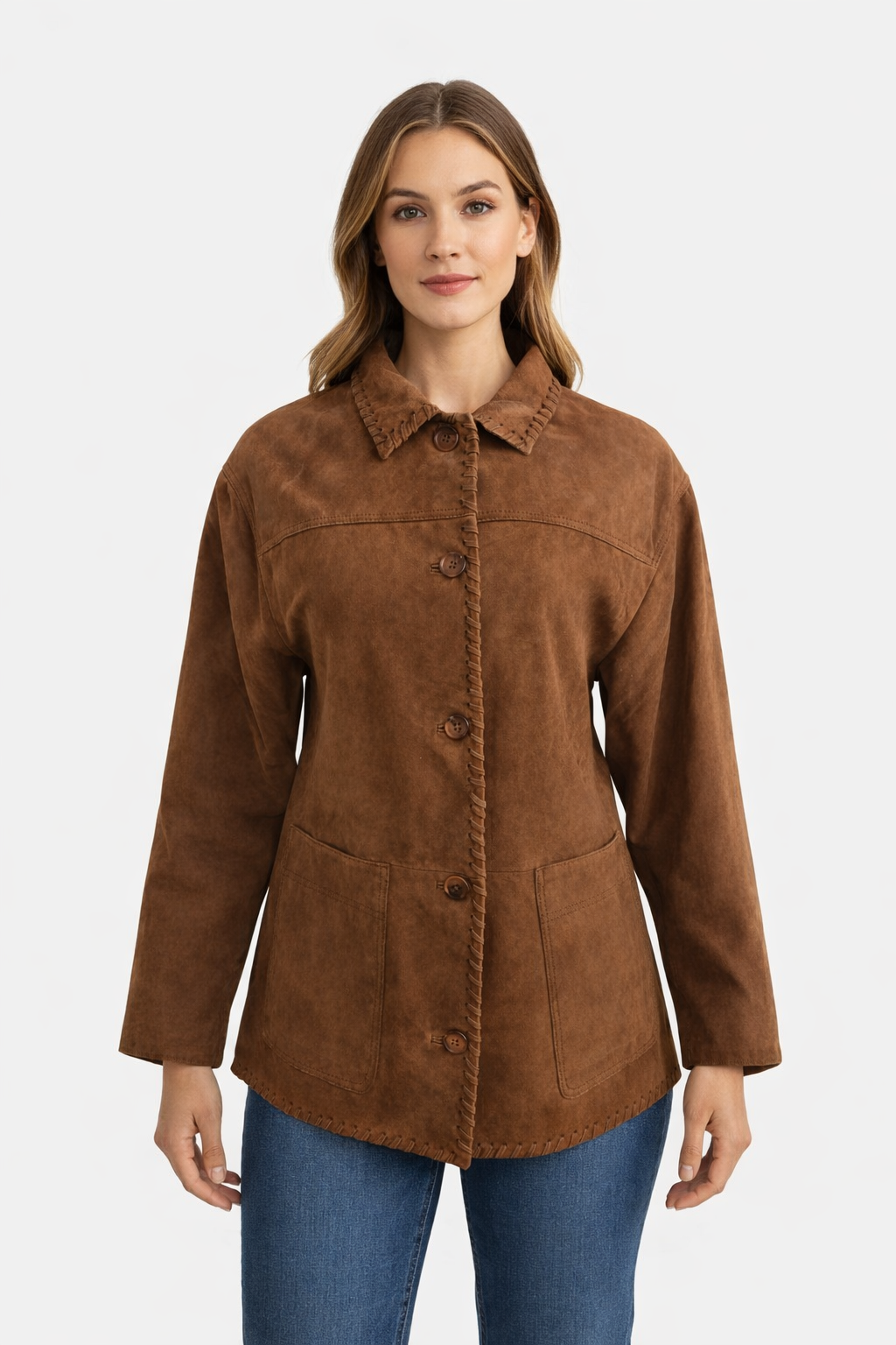 Suede Shacket Whipstitch