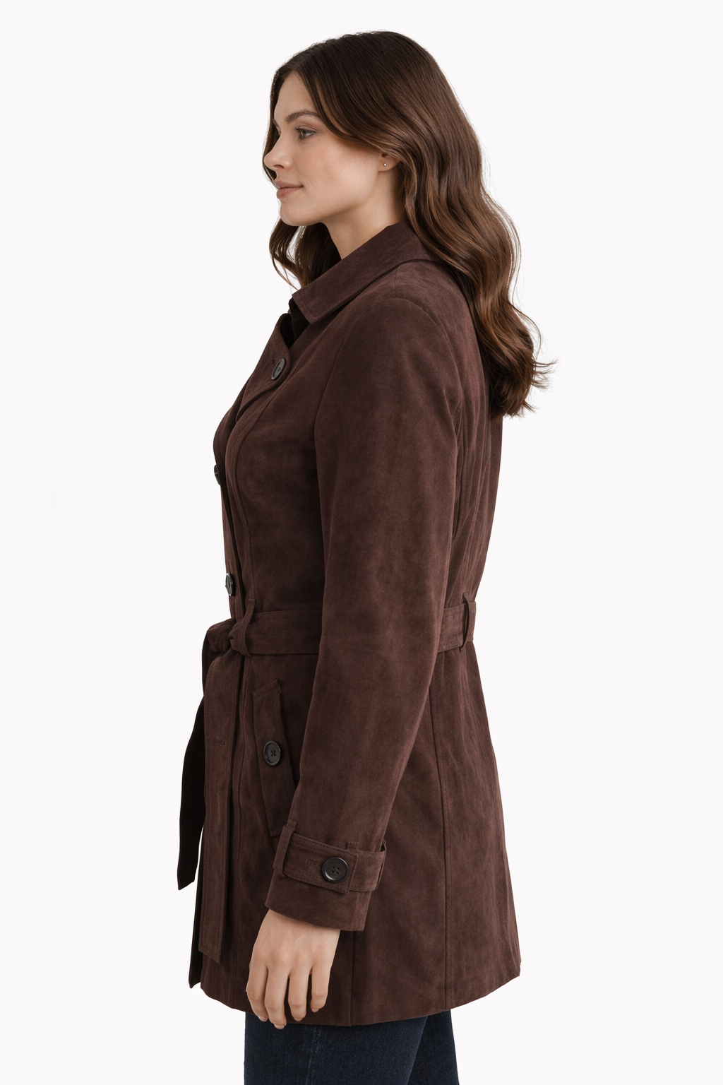 Suede Midi Trench Coat Brown