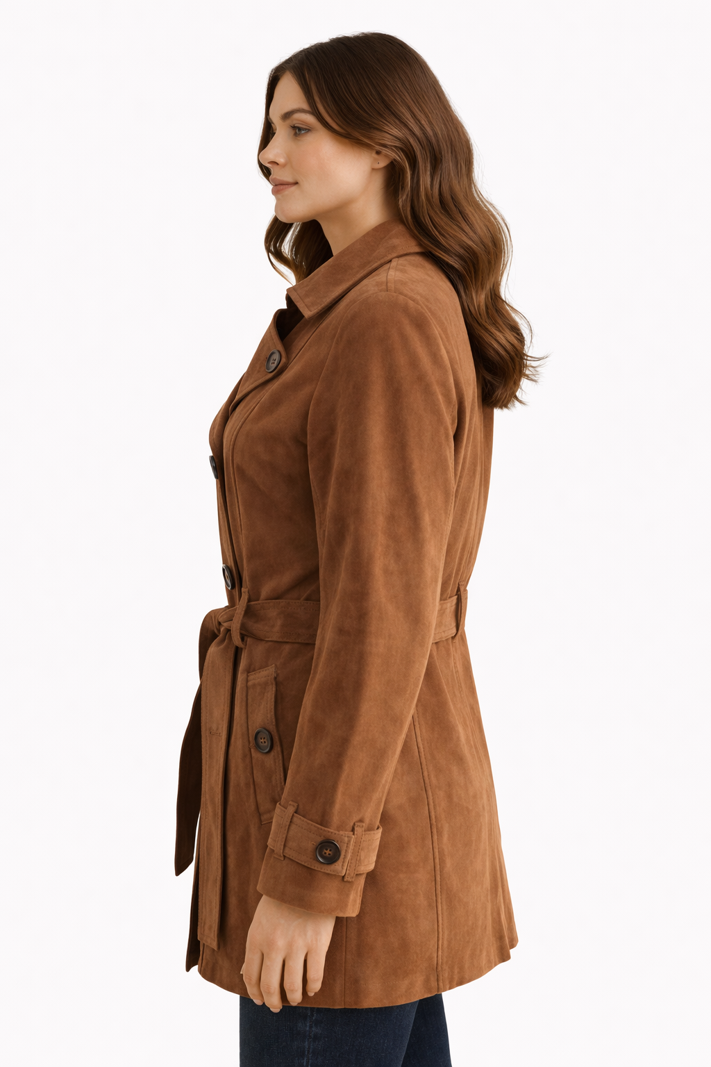 Suede Midi Trench Coat Tan