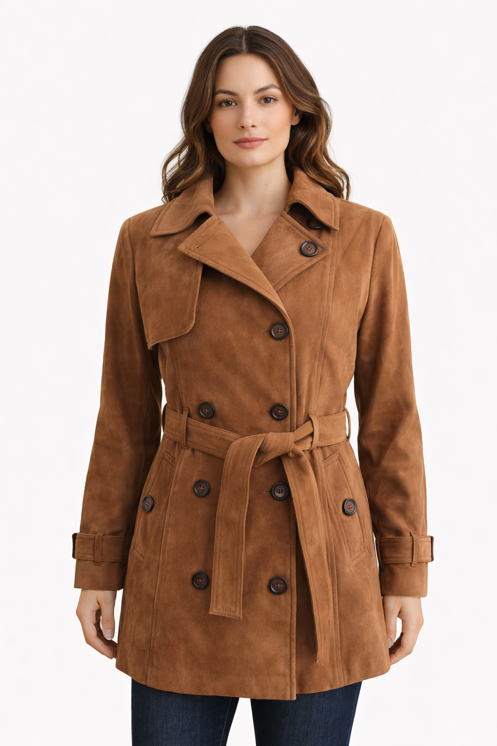 Suede Midi Trench Coat Tan
