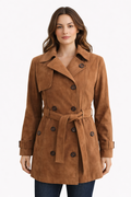 Suede Midi Trench Coat Tan