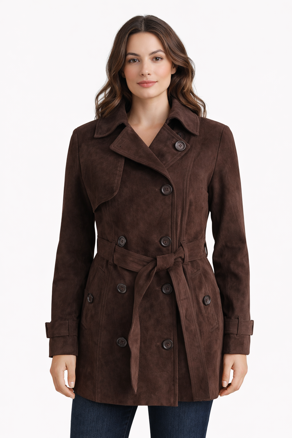Suede Midi Trench Coat Brown