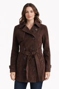 Suede Midi Trench Coat Brown
