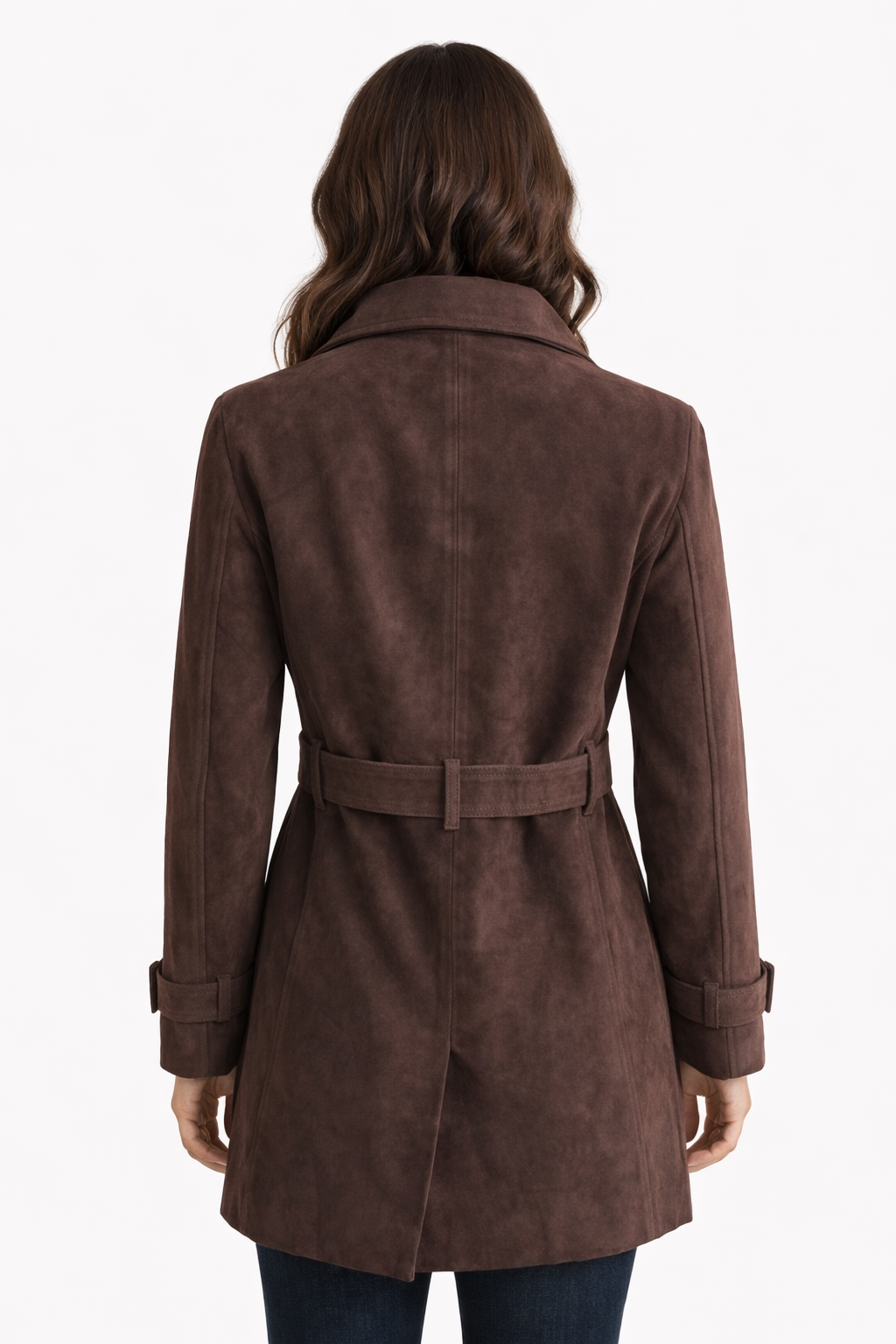 Suede Midi Trench Coat Brown