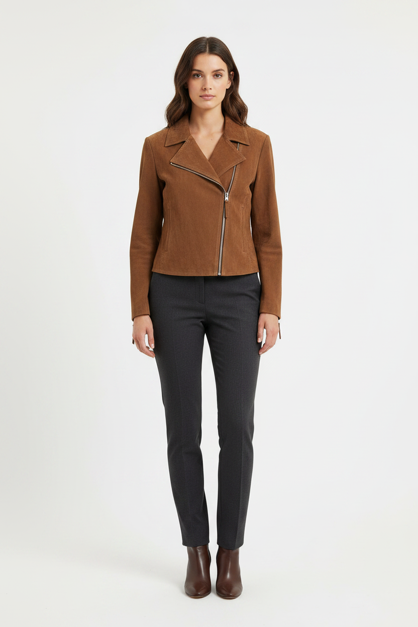 Suede Biker Jacket Tan