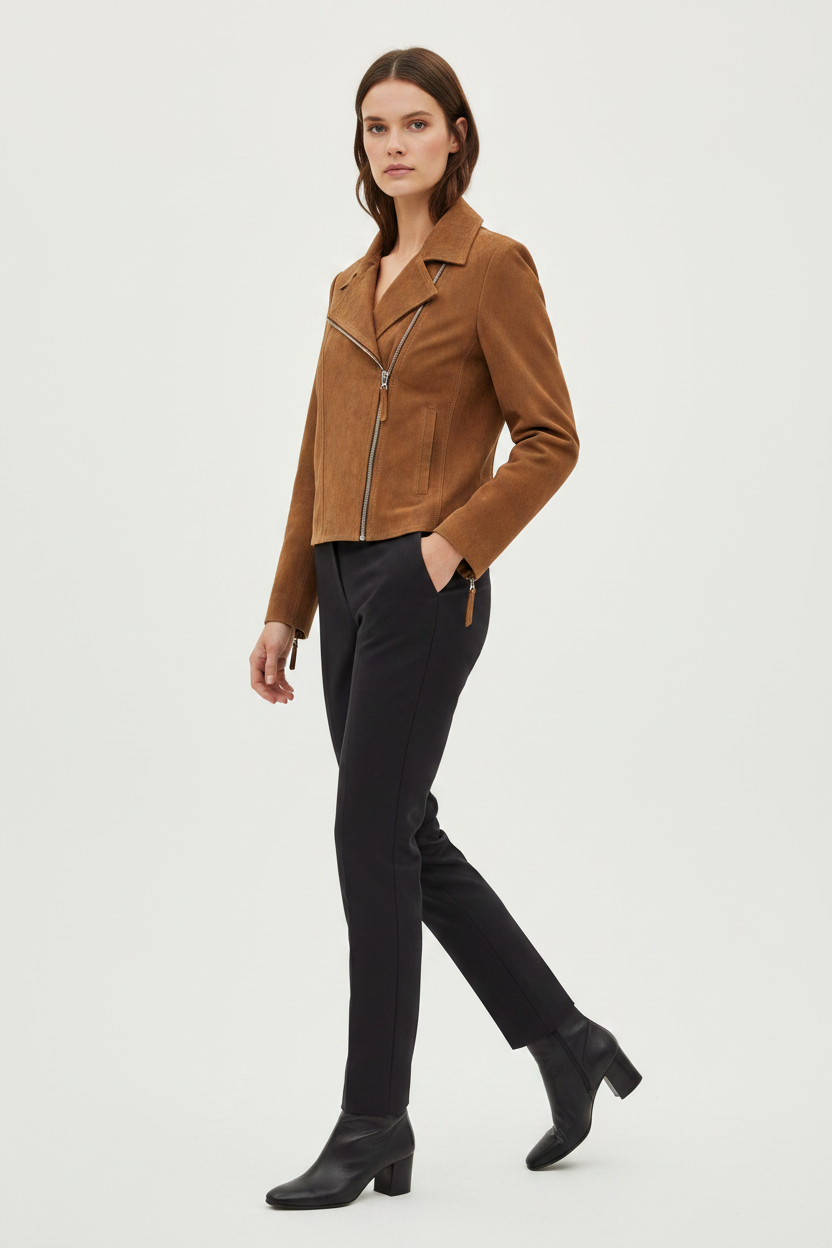 Suede Biker Jacket Tan