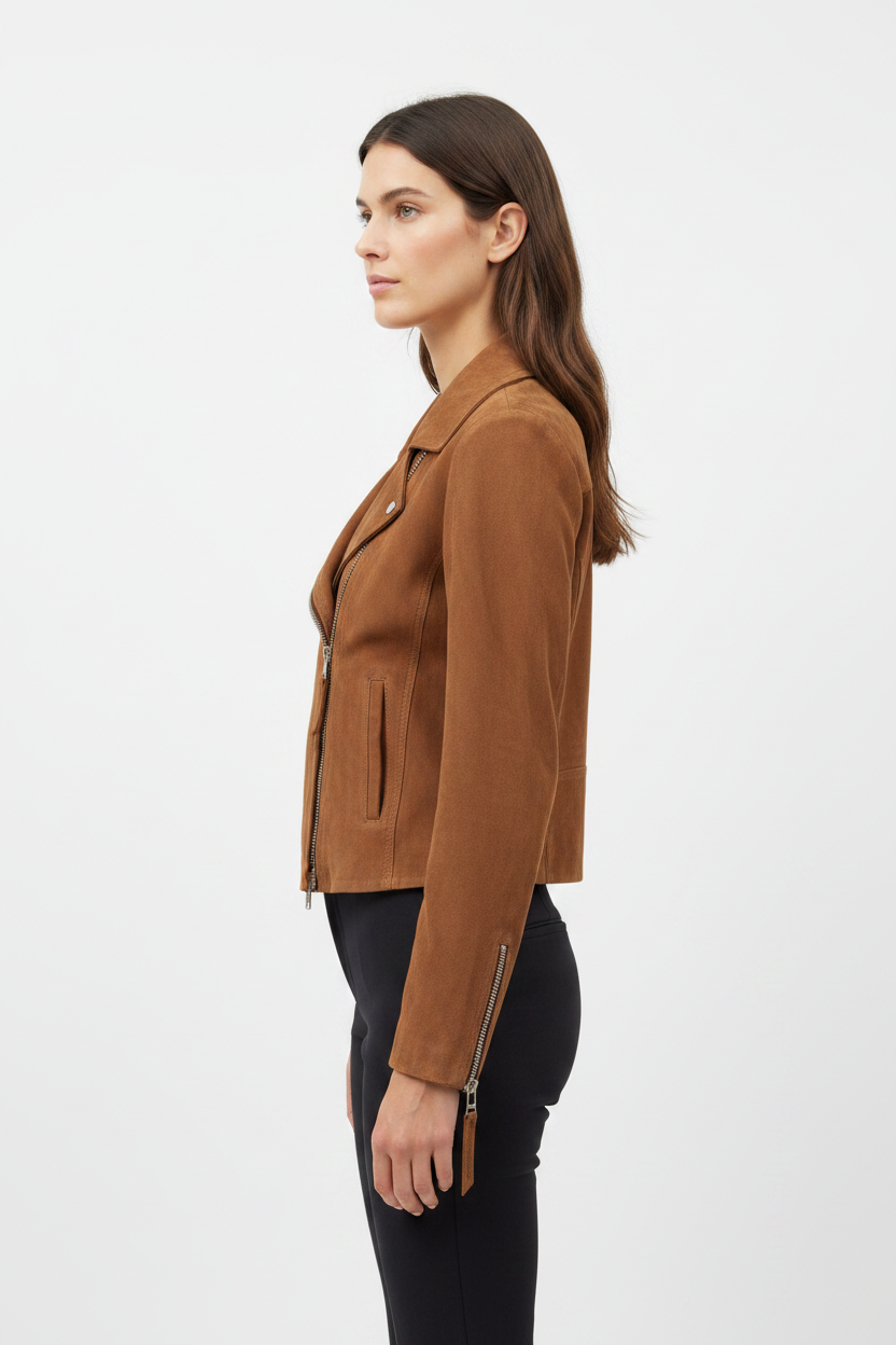 Suede Biker Jacket Tan